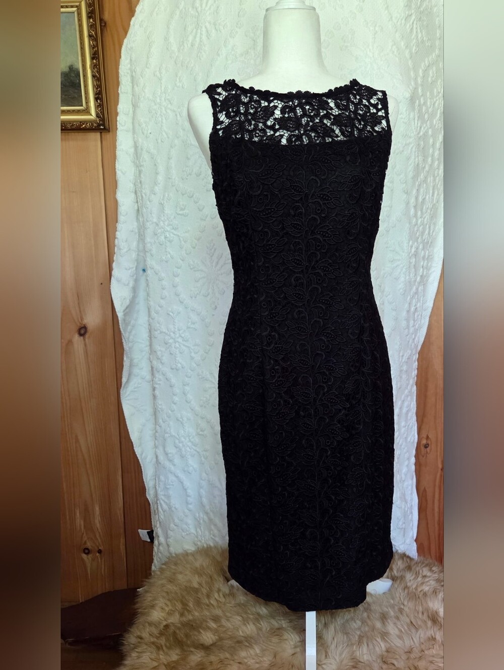 White House Black Market Black Lace Midi Sheath Dress